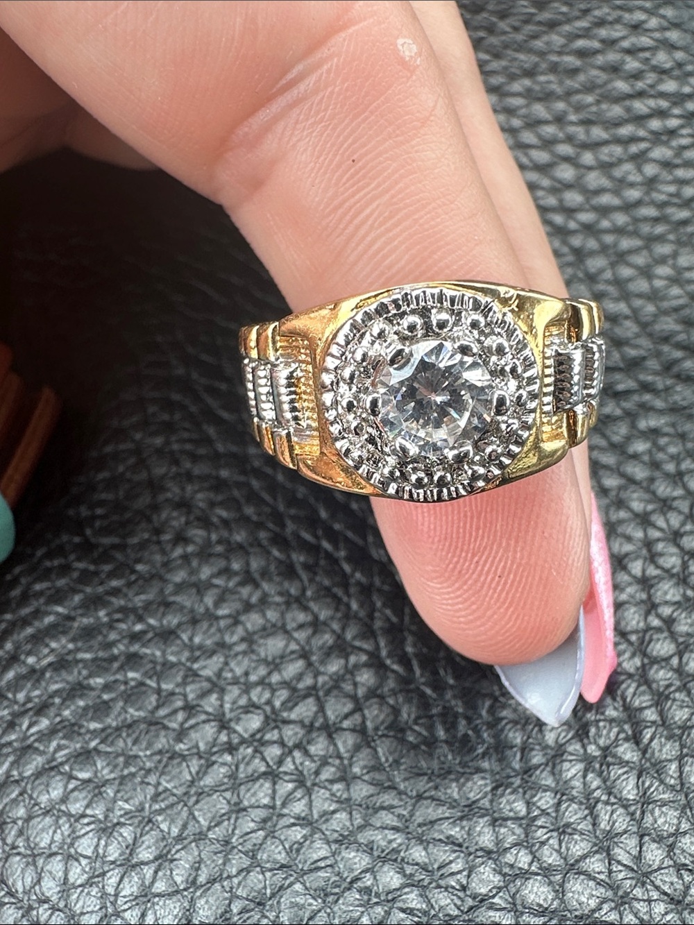 Men’s Two-Tone Gold and Silver Crystal Statement Ring
